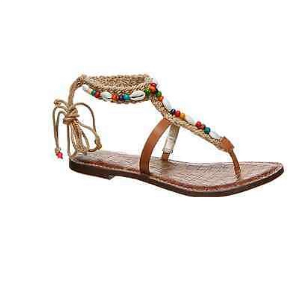 ☀️🏝Sam Edelman 'Gerome' boho sandals ankle wrap macramé, leather & beading